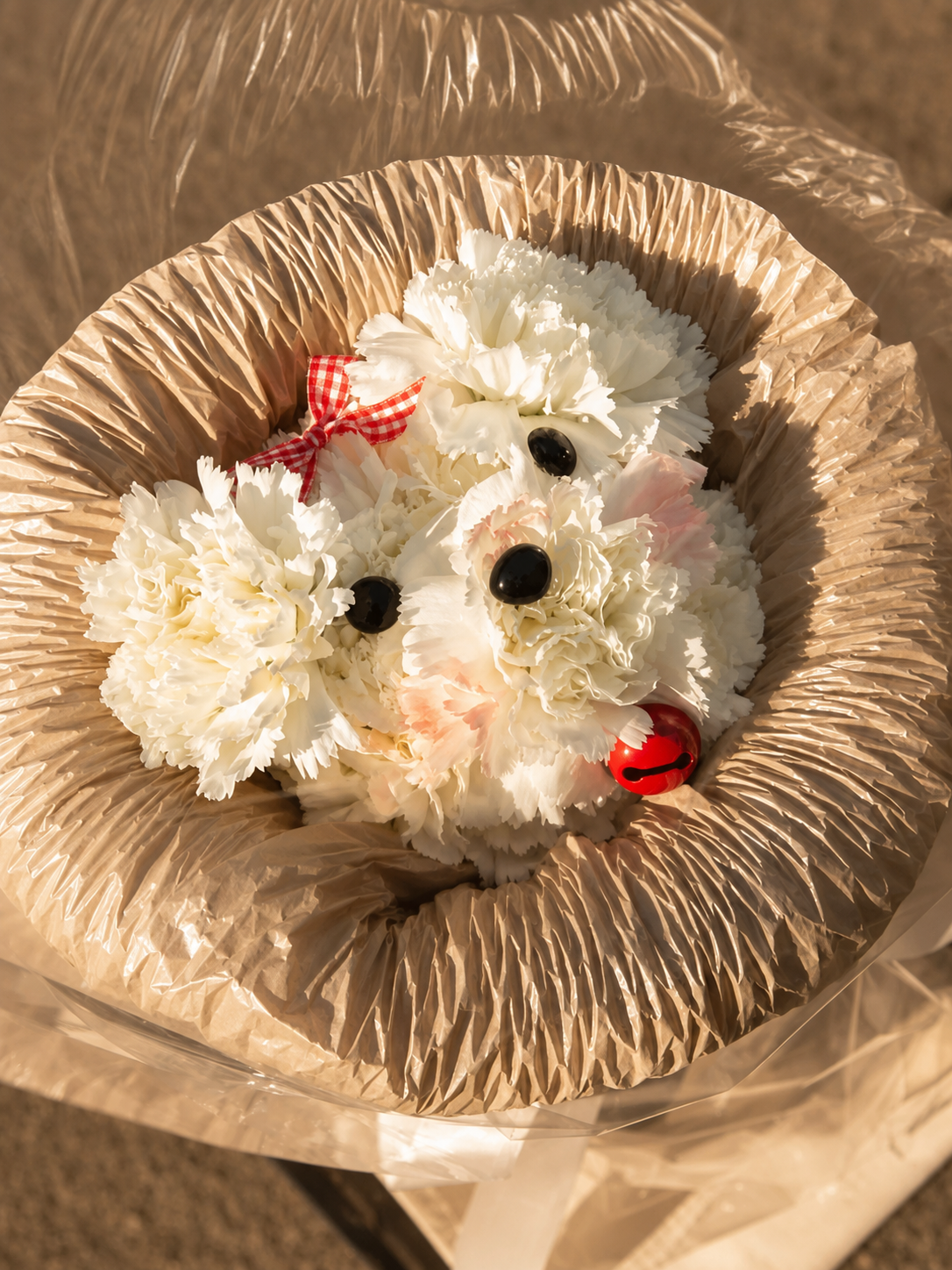 Puppy bouquet with carnation flowers chi tiết 1-2 - hoa sinh nhat cam chuong cun con Flocaa