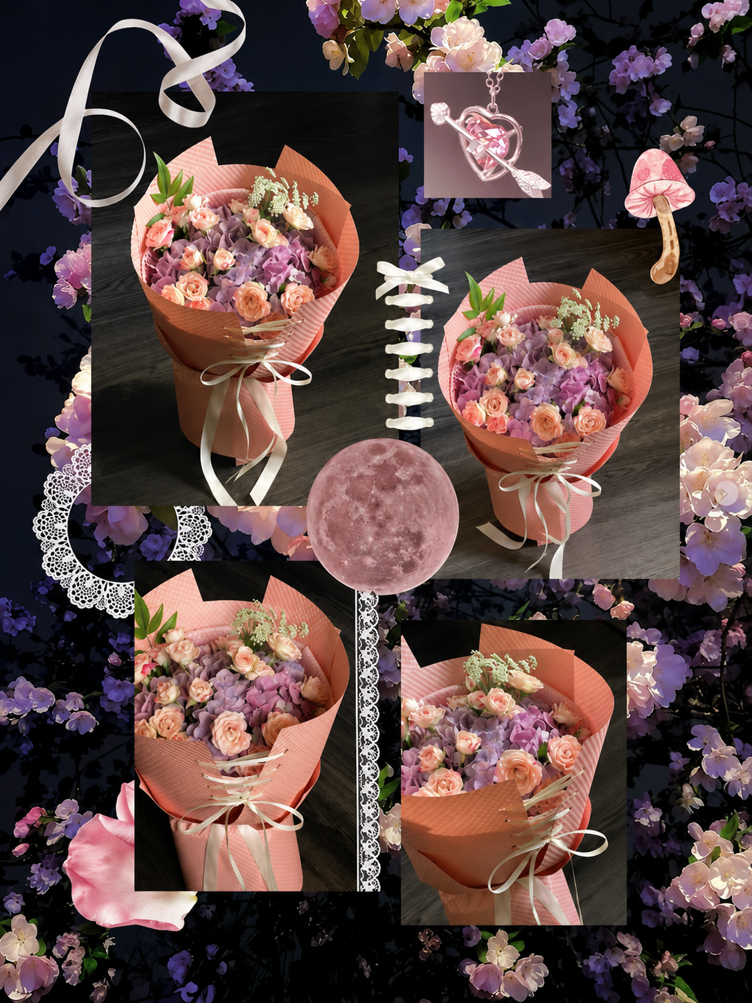 Purple moonlight bouquet - hoa ky niem tim lavender cam dao Flocaa